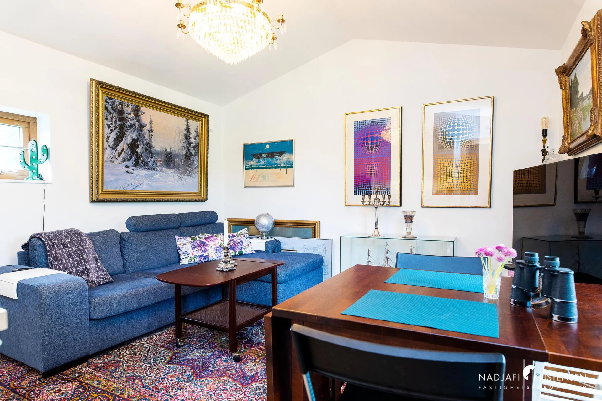 Living room with sofa and dining area
