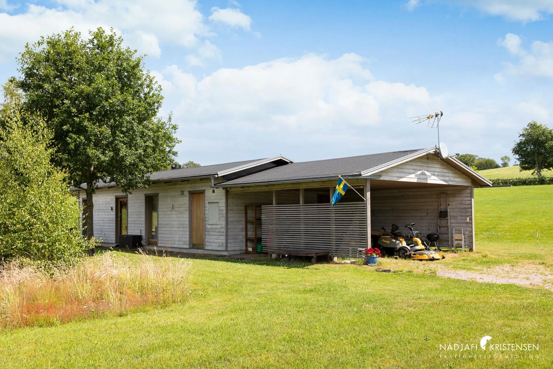 The front of the house with carport